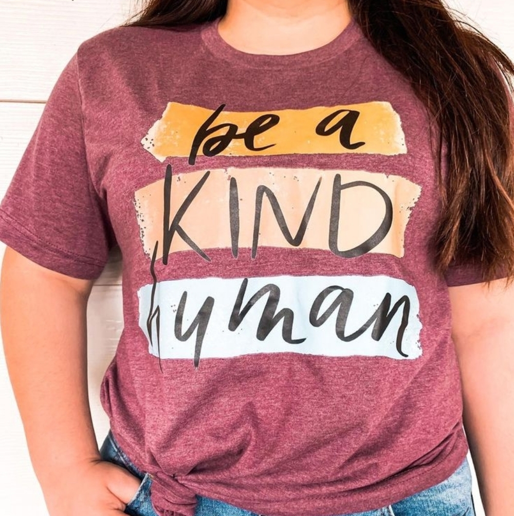 Be A Kind Human Boutique Graphic Tee - Heathered Plum - Size M - NWT